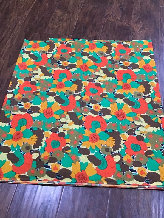 Other - Bright Retro Floral Fabric Panel in Orange, Yellow, Green, Brown